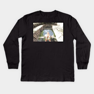 Exploring temple ruins Kids Long Sleeve T-Shirt